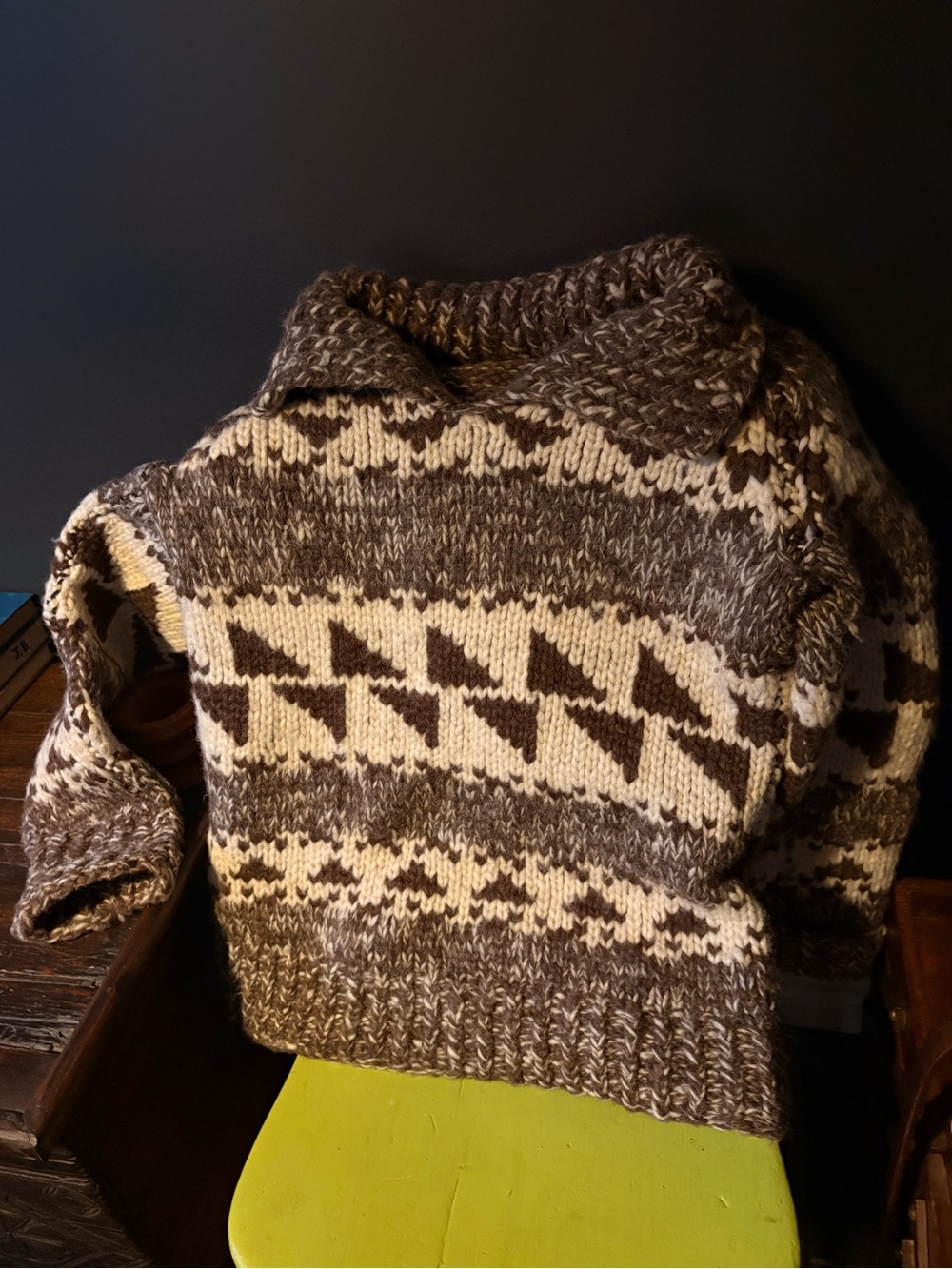 Vintage Hand made Brown and Cream Patterned Knit Sweater